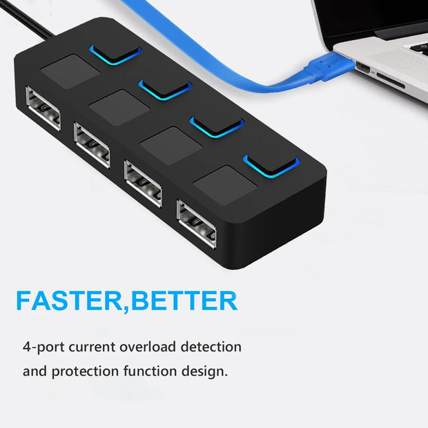 USB 2.0 HUB Multi USB Splitter 4 Expander USB Power Adapter Indicator Power USB Drives For Laptop PC