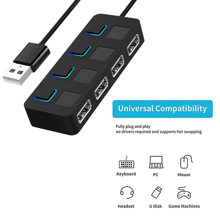 USB 2.0 HUB Multi USB Splitter 4 Expander USB Power Adapter Indicator Power USB Drives For Laptop PC