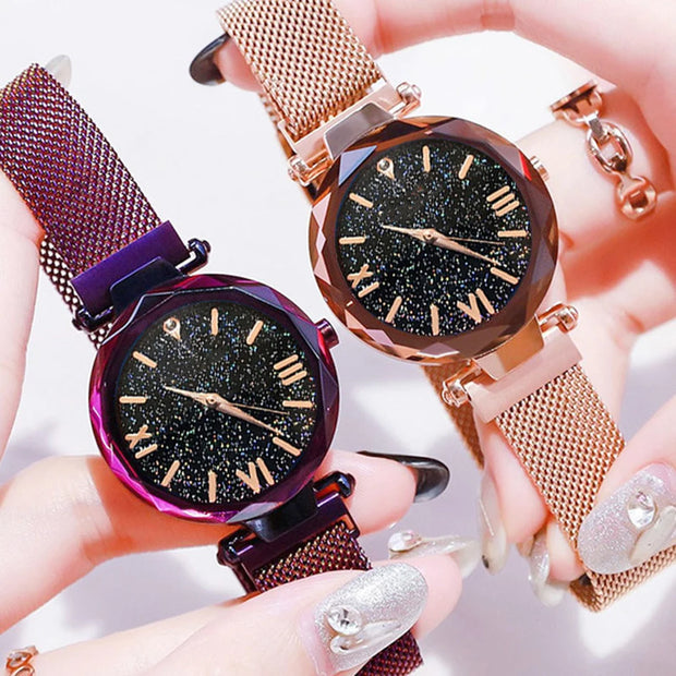 Reloj Mujer Luxury Starry Sky Women Watches Magnetic Mesh Belt Band Watch Women's Fashion Dress Wristwatch Zegarek Damski