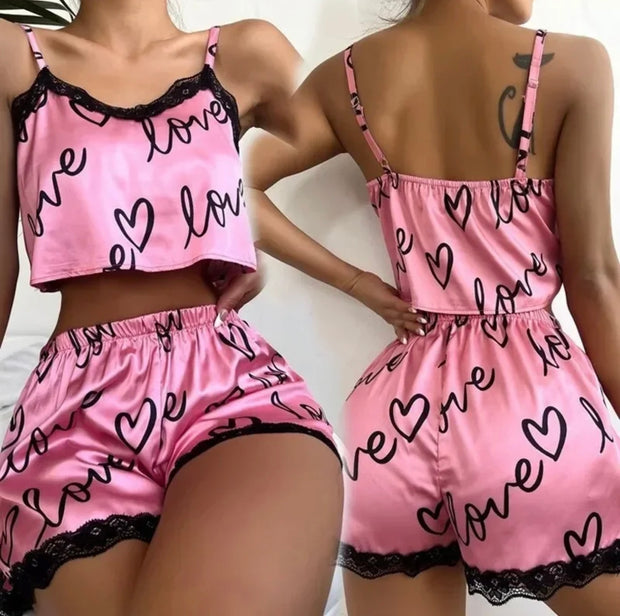 1Set Women's Pajama Shorts Suit Homewear Print Underwear Pijama Sexy Lingerie Camisoles Tanks Nighty Ladies Sleepwear Women