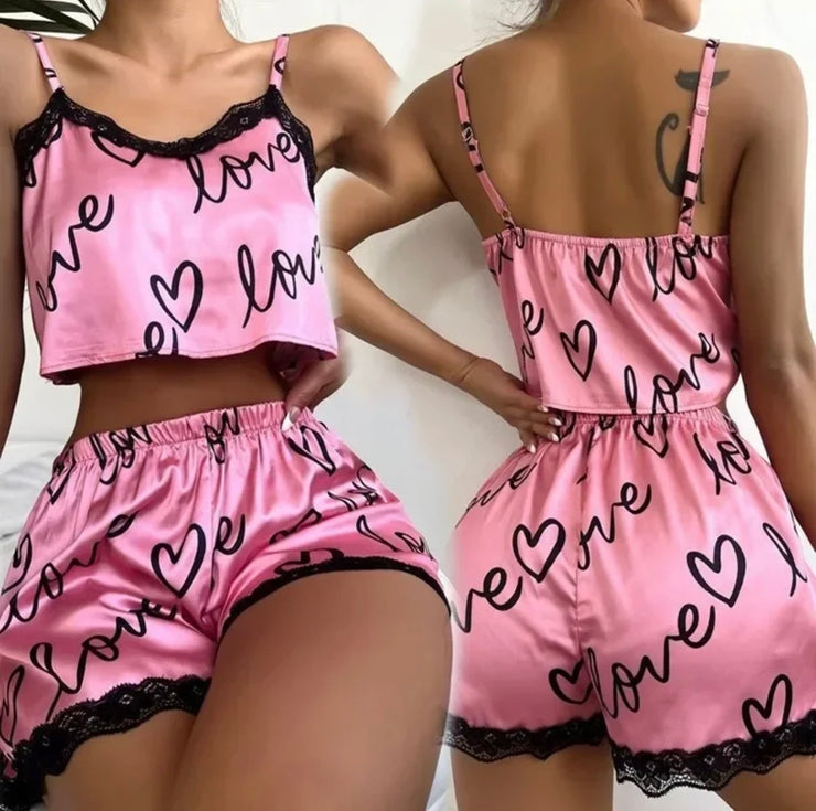 1Set Women's Pajama Shorts Suit Homewear Print Underwear Pijama Sexy Lingerie Camisoles Tanks Nighty Ladies Sleepwear Women