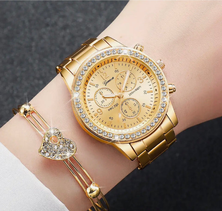 Geneva Women Watches Diamond Jewelry Quartz Watch Set