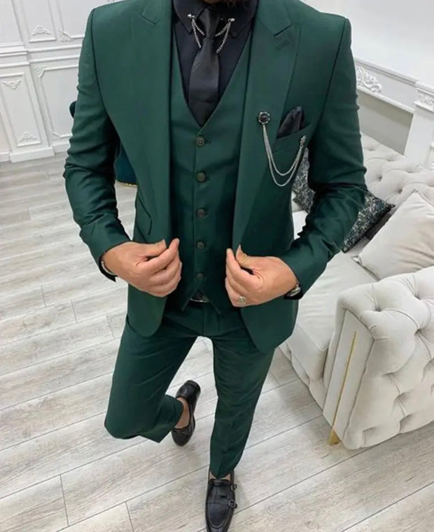 2024 Green Peak Lapel Slim Fit Men Suits 3 Pieces Tuxedos Terno Masculino Blazer Sets Groom Wedding Prom Costume Homme