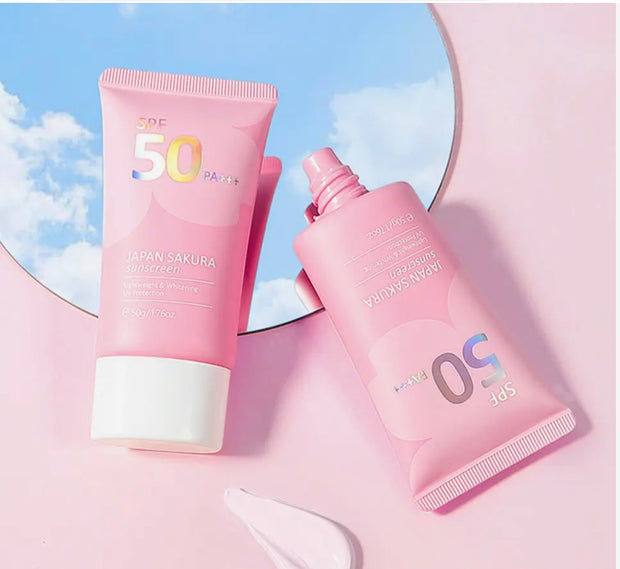 Face Body Whitening Sakura Sunscreen Cream SPF50+ Refreshing Waterproof UV Protector Concealer Moisturizing Brightening