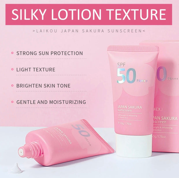 Face Body Whitening Sakura Sunscreen Cream SPF50+ Refreshing Waterproof UV Protector Concealer Moisturizing Brightening