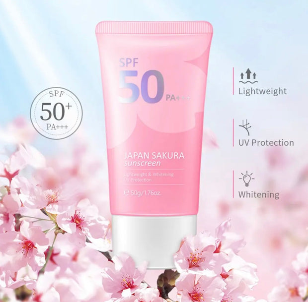 Face Body Whitening Sakura Sunscreen Cream SPF50+ Refreshing Waterproof UV Protector Concealer Moisturizing Brightening