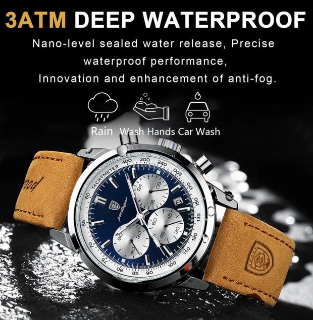 POEDAGAR Luxury Man Watch High Quality Waterproof Chronograph Luminous Men's Wristwatch Leather Men Quartz Watches Casual Clock