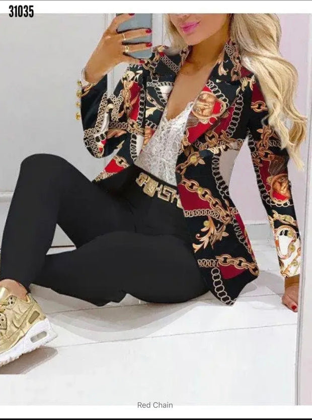 New 2024 Women's Formal Office Pant Sets 2PCS Double Breasted Solid Blazers Jacket and Pants Two Pieces Set Female Pant Suits