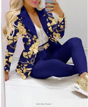 New 2024 Women's Formal Office Pant Sets 2PCS Double Breasted Solid Blazers Jacket and Pants Two Pieces Set Female Pant Suits