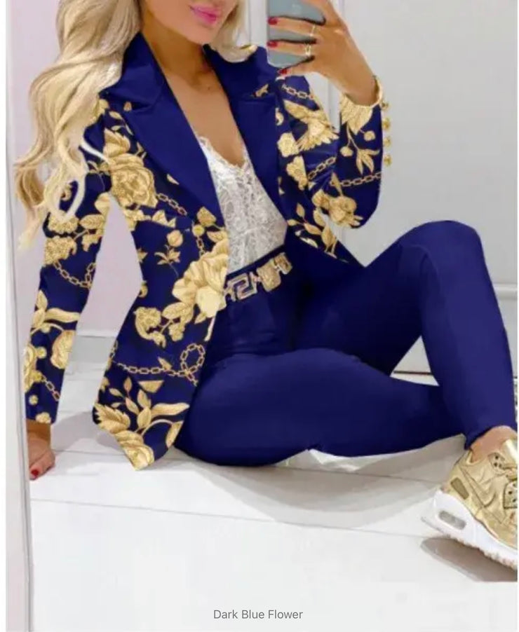 New 2024 Women's Formal Office Pant Sets 2PCS Double Breasted Solid Blazers Jacket and Pants Two Pieces Set Female Pant Suits