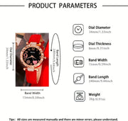 6pcs/set Women's Elegant Heart Rhinestone Quartz Watch Analog PU Leather Wrist Watch &amp; Bracelets,&nbsp;