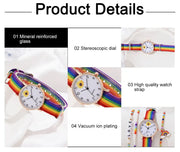 Fashion Luxury Women's Quartz Watches Ladies Rainbow Color Fabric Belt Wristwatch For Women Stylish Dress Reloj Mujer