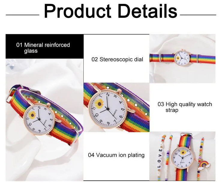 Fashion Luxury Women's Quartz Watches Ladies Rainbow Color Fabric Belt Wristwatch For Women Stylish Dress Reloj Mujer