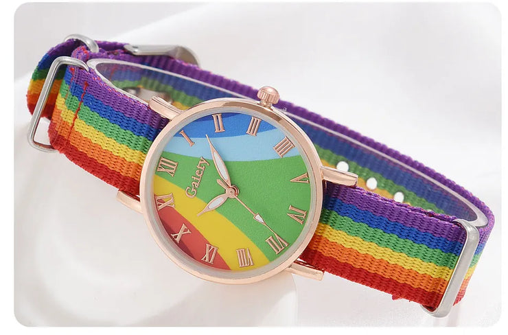 Fashion Luxury Women's Quartz Watches Ladies Rainbow Color Fabric Belt Wristwatch For Women Stylish Dress Reloj Mujer