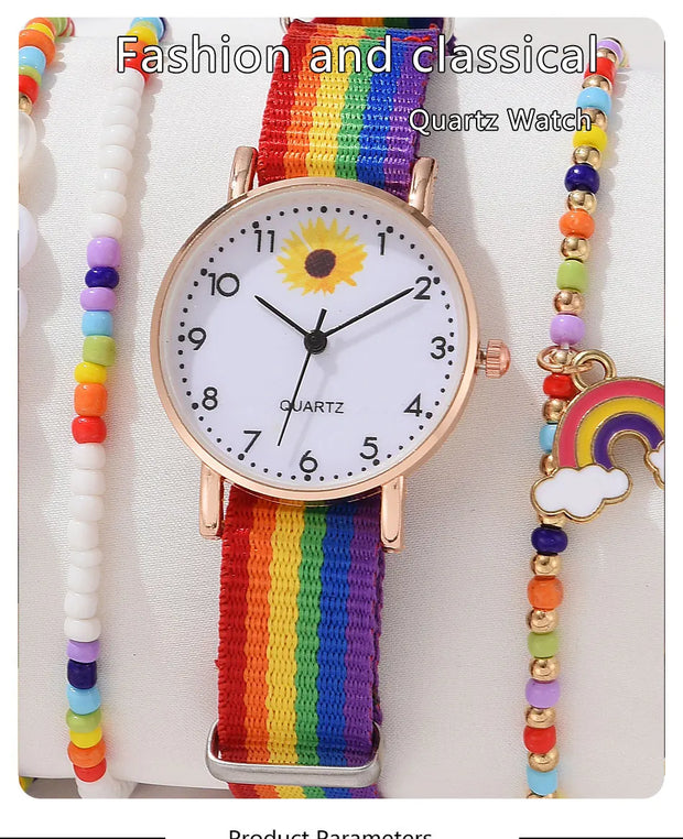 Fashion Luxury Women's Quartz Watches Ladies Rainbow Color Fabric Belt Wristwatch For Women Stylish Dress Reloj Mujer