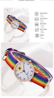 Fashion Luxury Women's Quartz Watches Ladies Rainbow Color Fabric Belt Wristwatch For Women Stylish Dress Reloj Mujer