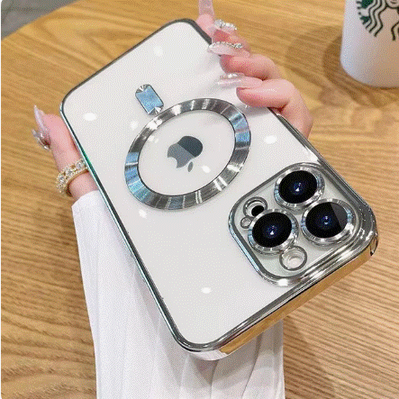 Luxury Wireless Charge Magsafe Phone Case For iPhone 15 14 13 12 11 Pro Max Plus Transparent Magnetic Electroplate Bumper Cover