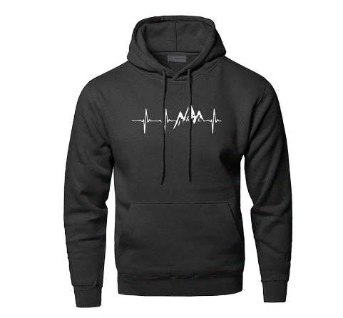 Mountain Heartbeat Hoodies for Man Sweatshirt Autumn Long Sleeve Hooded Sweatshirt Hoodie Black Gray Sportswear