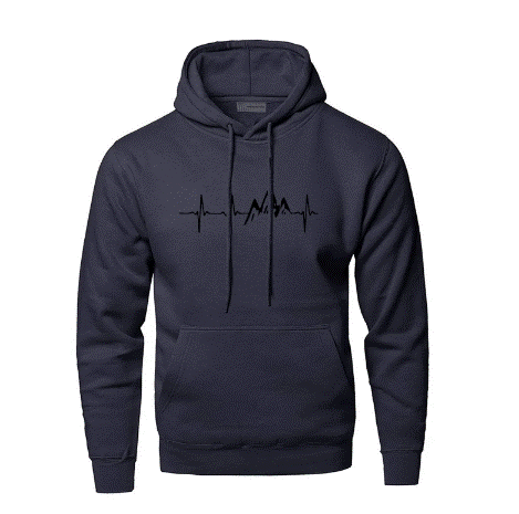 Mountain Heartbeat Hoodies for Man Sweatshirt Autumn Long Sleeve Hooded Sweatshirt Hoodie Black Gray Sportswear