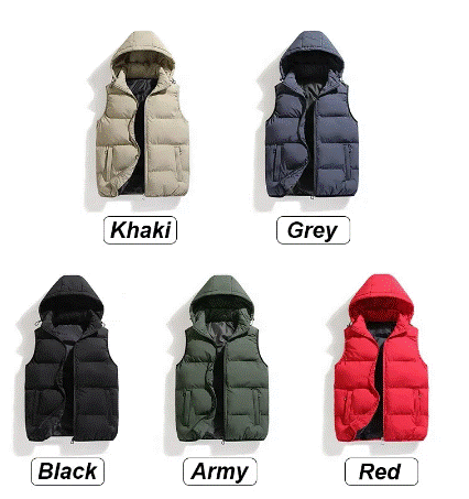 Men Fashion Autumn Winter Thicken Cotton Waistcoat Sleeveless Vests Jacket Coat Men Warm Detachable Hat Outwear Vest Jacket Men