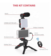 AY-49 Tripod Vlogging Kit Smartphone Vlog LED Light Live Streaming Microphone Video Making Kit