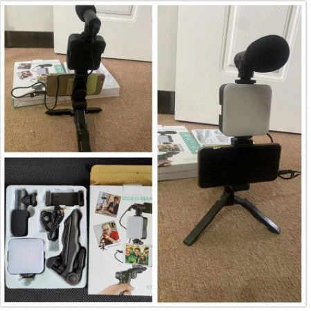 AY-49 Tripod Vlogging Kit Smartphone Vlog LED Light Live Streaming Microphone Video Making Kit