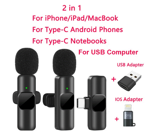 New Wireless Lavalier Microphone Portable Audio Video Recording Mini Mic for iPhone Android Live Broadcast Gaming Phone Mic