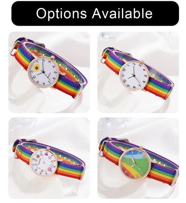 Fashion Luxury Women's Quartz Watches Ladies Rainbow Color Fabric Belt Wristwatch For Women Stylish Dress Reloj Mujer